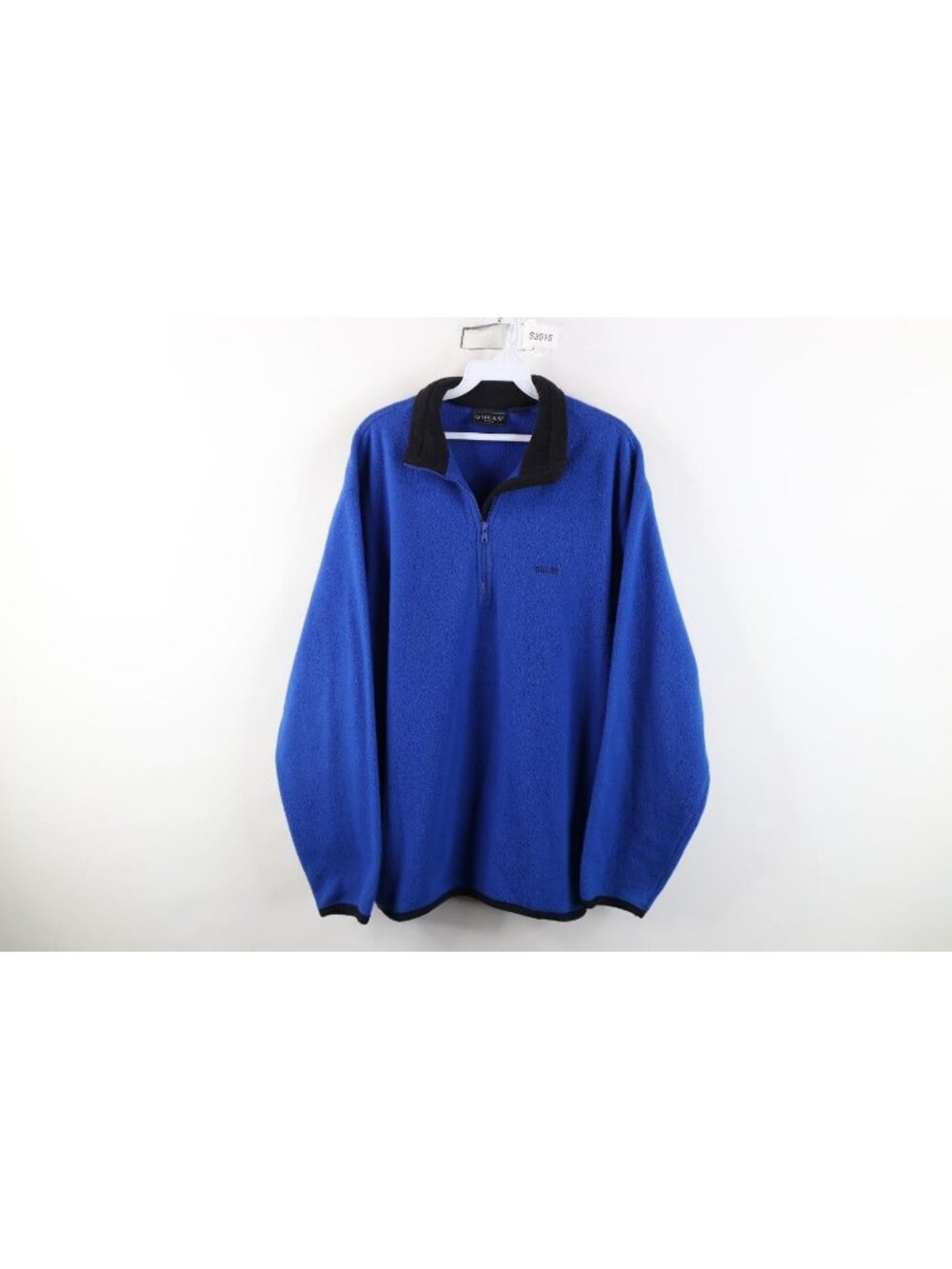 Vtg 90s Guess Mens Small Distressed Spell Out 1/4 Zip Fleece Pullover Sweater